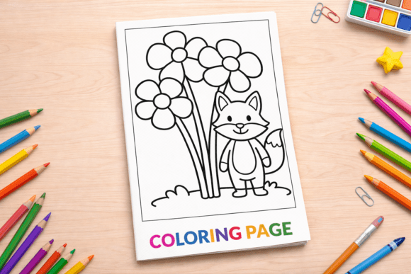 Cute Fox with Big Flowers Coloring Page: A Versatile Spring Resource for Creators and Educators