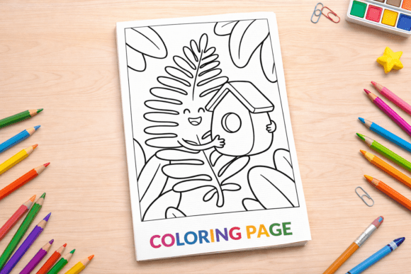 Cute Leaf Hugging Birdhouse Coloring Page: A Versatile Resource for Creative Learning and Nature Engagement