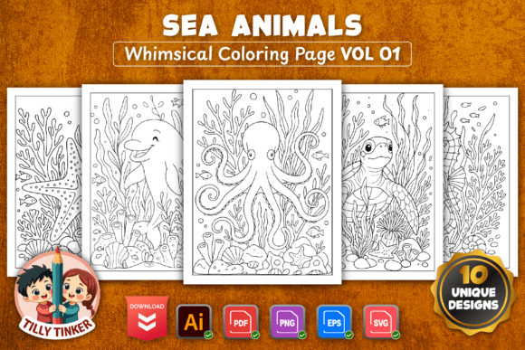 Sea Animals Coloring Pages – Vol 01 for Calm Creativity