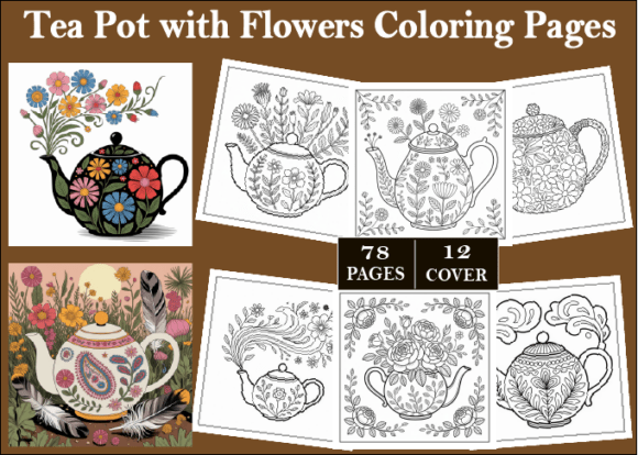 Tea Pot with Flowers Coloring Pages for Creative Relaxation
