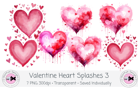 Valentine Watercolor Splash Hearts 3: Bold Artistic Romance for Modern Design